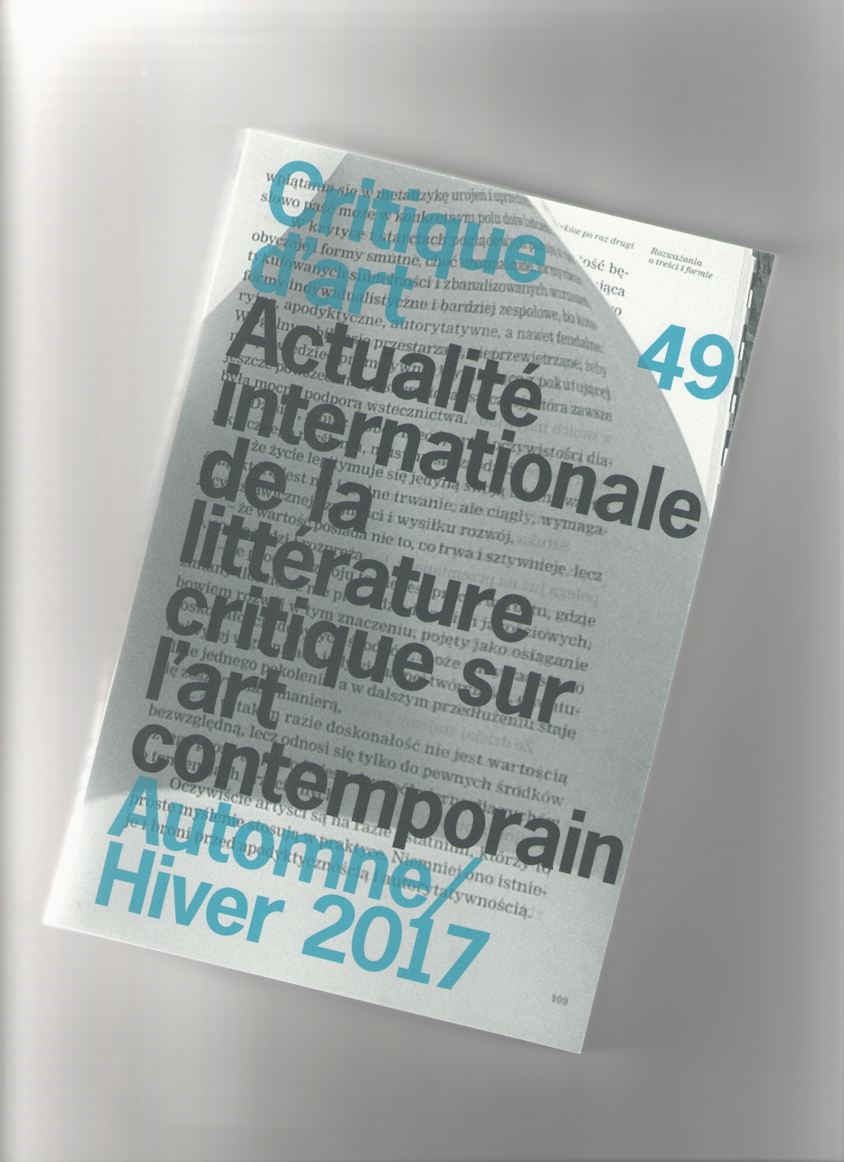 POINSOT, Jean-Marc (ed.) - Critique d'Art #49 Automne/Hiver 2017