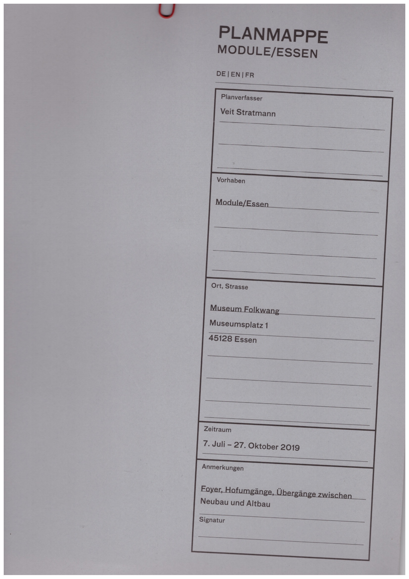 STRATMANN, Veit - Veit Stratmann. Planmappe Module / Essen 2019