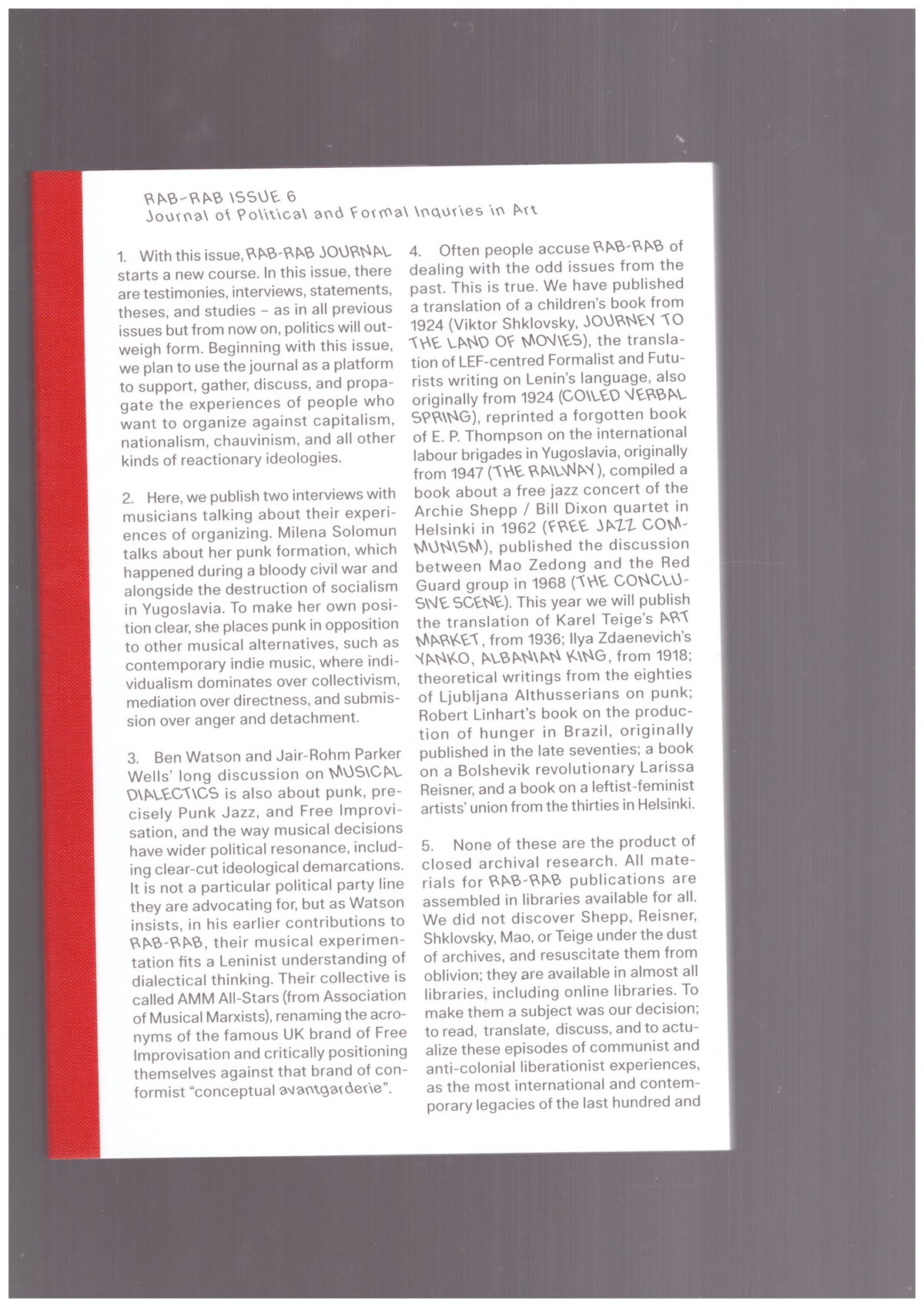 Rab-Rab: Journal for Political and Formal Inquiries in Art #6