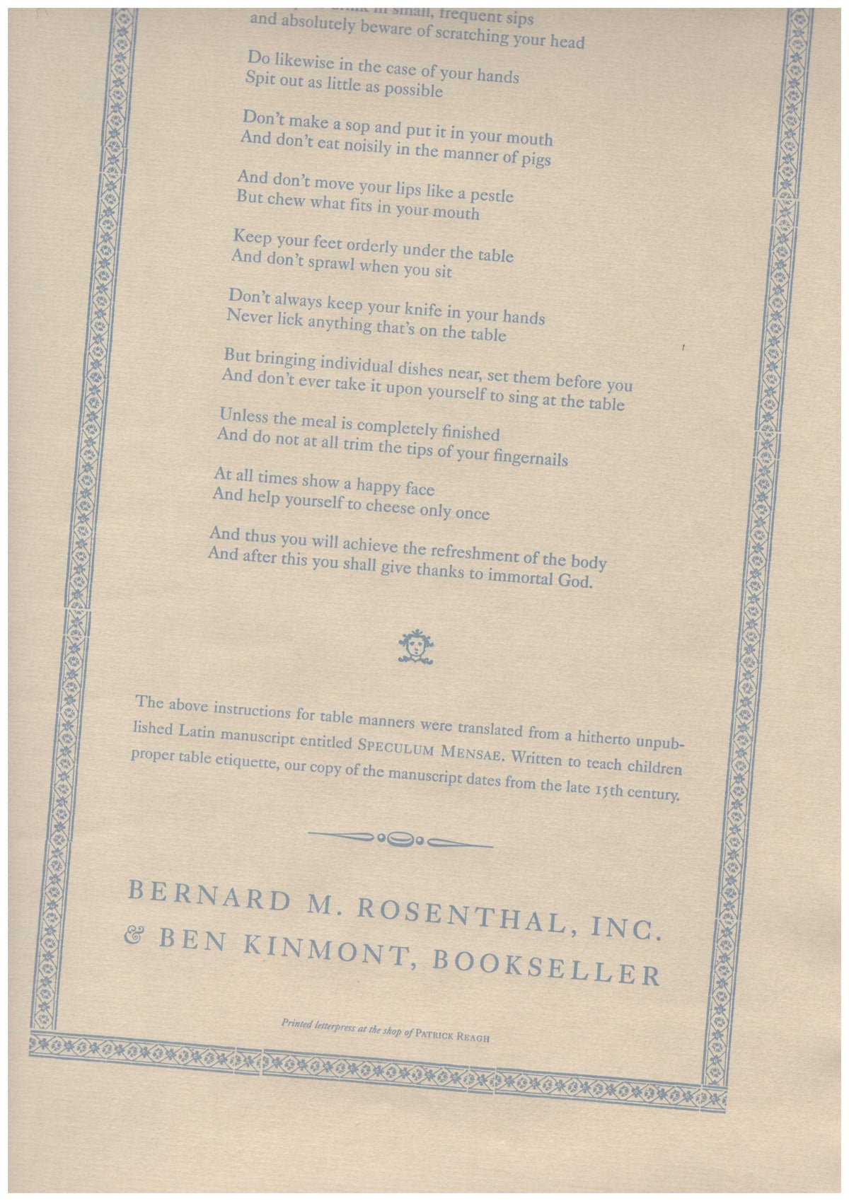 Speculum Mensae (Broadside)