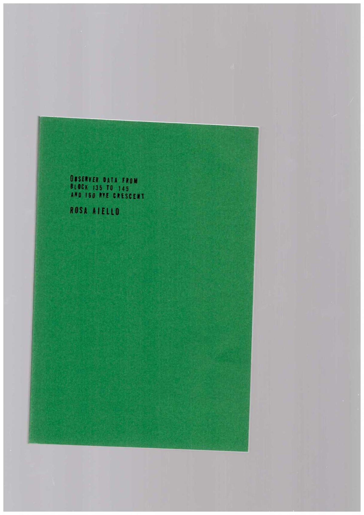 Observer Data From Block 135 to 145 and 160 Rye Crescent