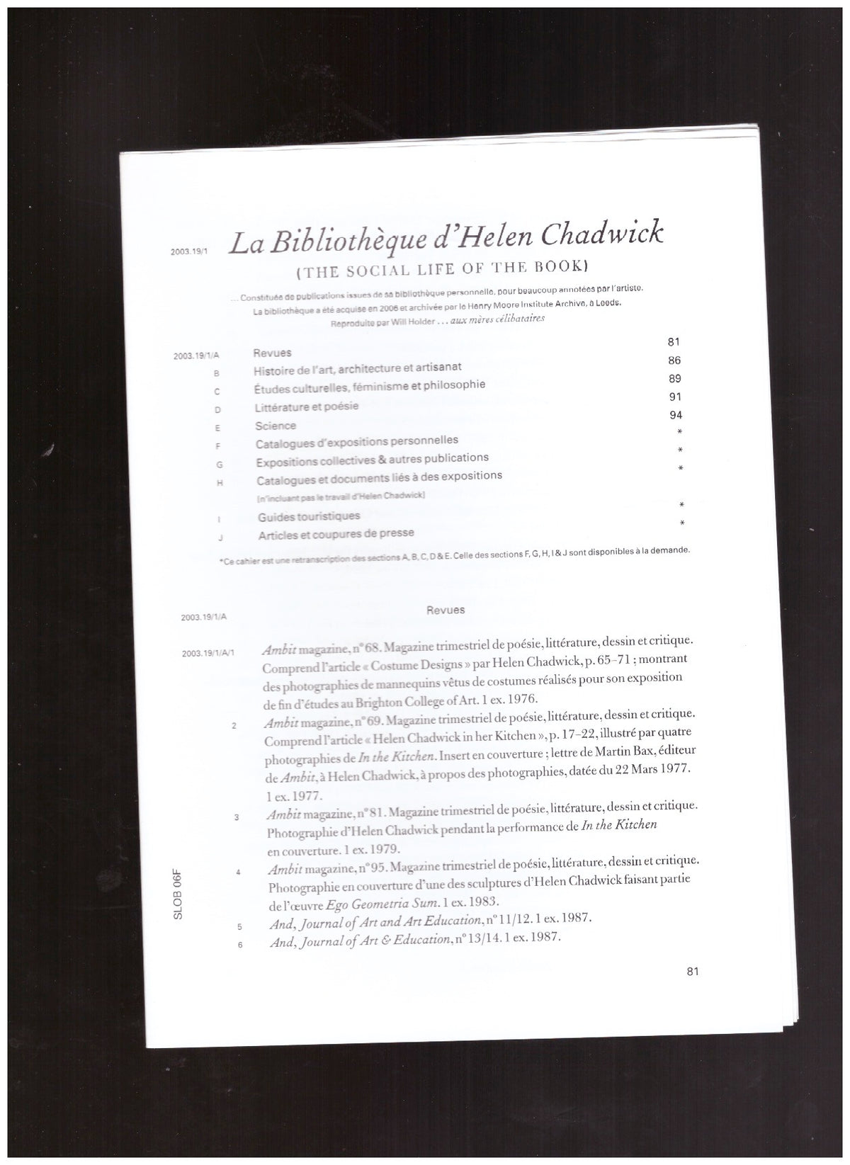 The Social Life of the Book #6 - La Bibliothèque d’Helen Chadwick
