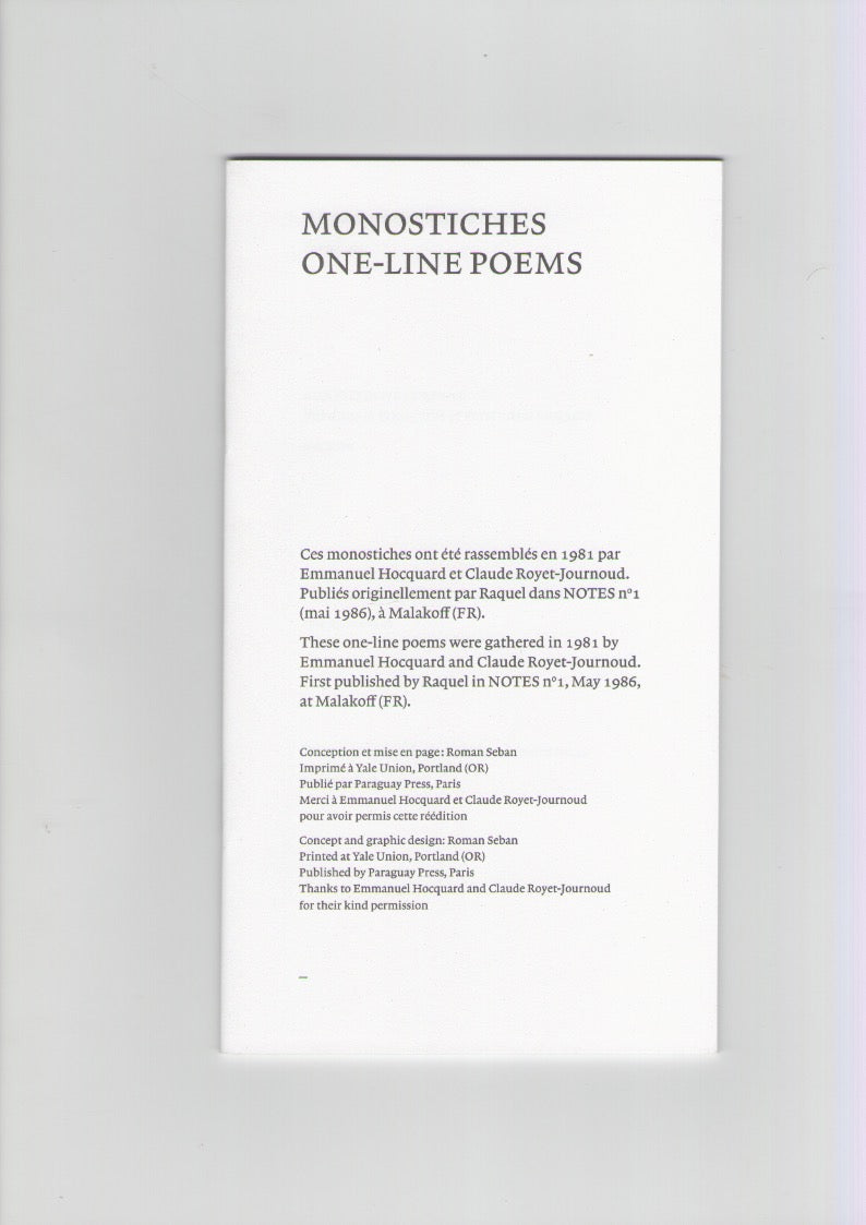 Monostiches/One-line Poems