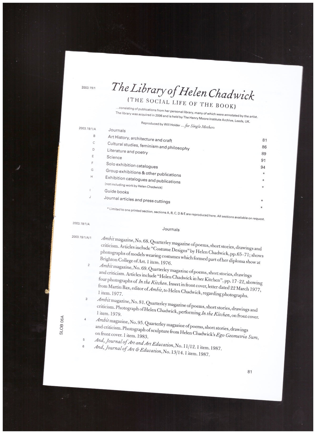 The Social Life of the Book #6 - The Library of Helen Chadwick